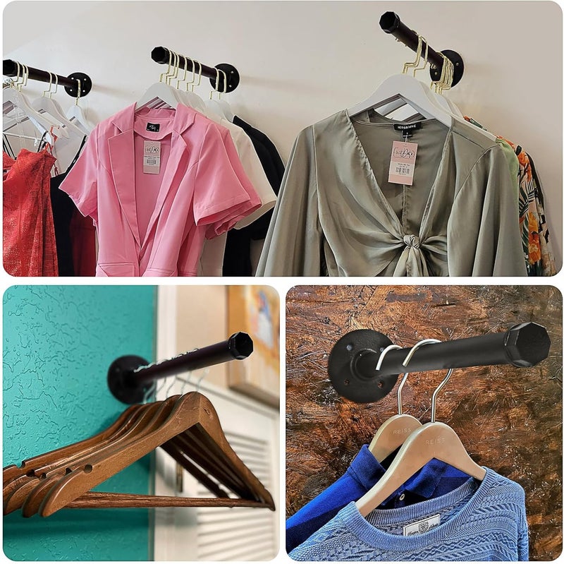 Pintuson 6 Pcs Industrial Pipe Clothes Bar 12 Inch - Wall Mount Clothing Rack - Face Out Wall Clothing Rods for Commercial Retail Boutique Shirt Display - Image 5